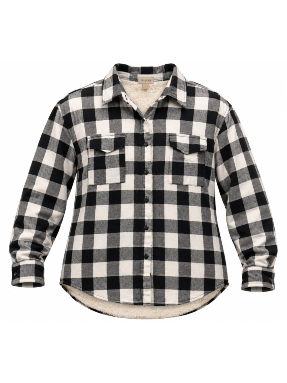 Women's Passport Sherpa Lined Plaid Button Down Shirt XL Black White
376